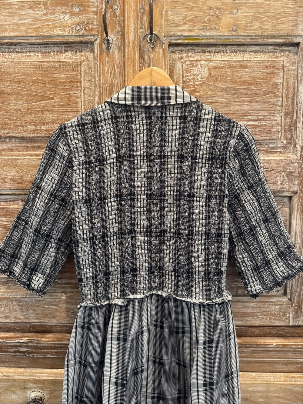 Maeve Anthropologie Black and White Plaid Button-Front Dress Classic Quiet Lux - Picture 6 of 9